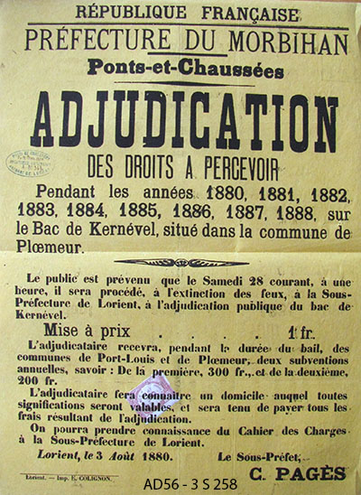 Affiche de l'adjudication